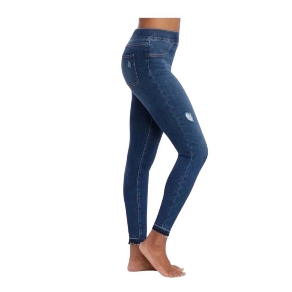 Spanx Jeans Pants Jeanish Ankle Leggings Distressed Raw Hem Indigo 20203R Small